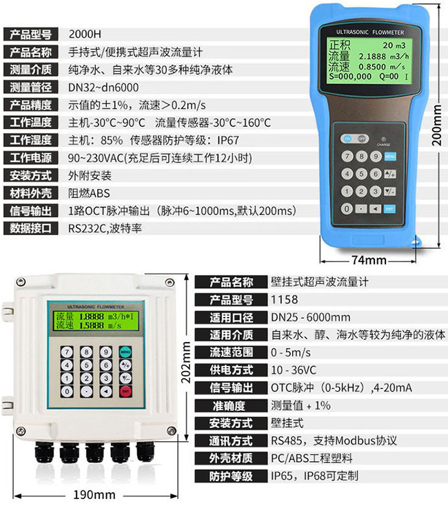 插入式超聲波流量計技術(shù)參數(shù)對照表